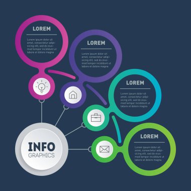 Renkli bilgi çemberi logosu. Koyu arkaplanda basit vektör tasarımı.