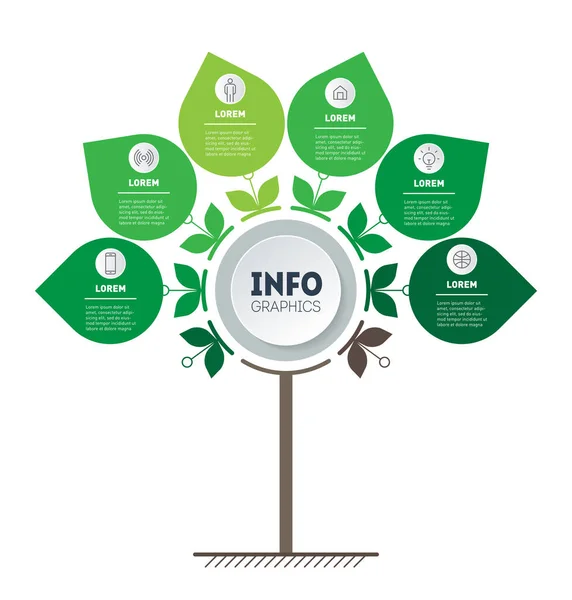 Einfache Infografik Baum Mit Grünen Blättern Geschäftsvektordesign — Stockvektor