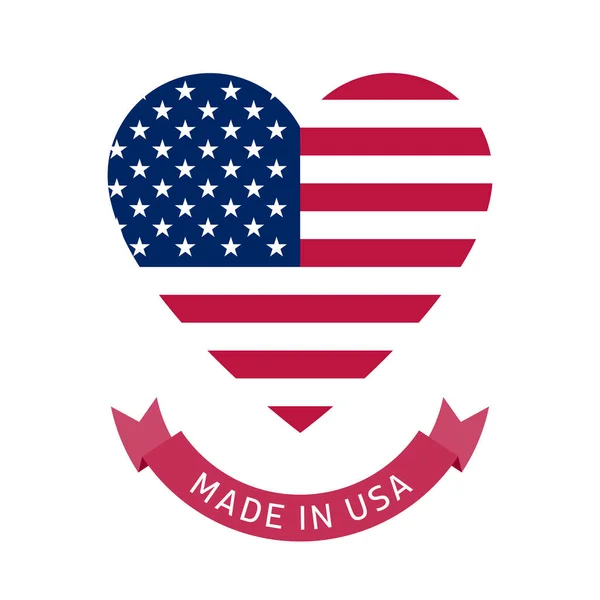 Made Usa Zászló Szív Logo Egyszerű Vektor Tervezés Fehér Háttér — Stock Vector