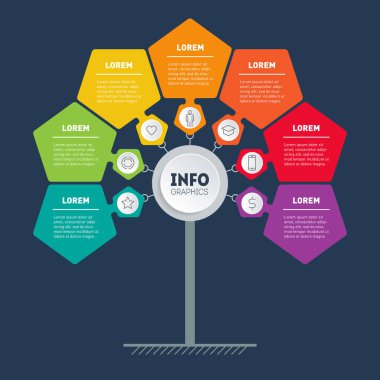 renkli ağaç şekilli sunum şeması şablonu