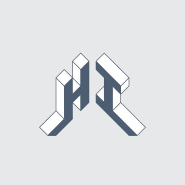 Merhaba, iki harfli kod. H ve ben - monogram veya logotype. Tasarım için Isometric 3d yazı tipi. Geleceğe ait üç boyutlu harfler