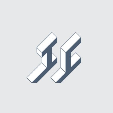 IC - 2 harfli kod. I ve C - Monogram veya logotype. Tasarım için Isometric 3d yazı tipi. Geleceğe ait üç boyutlu harfler