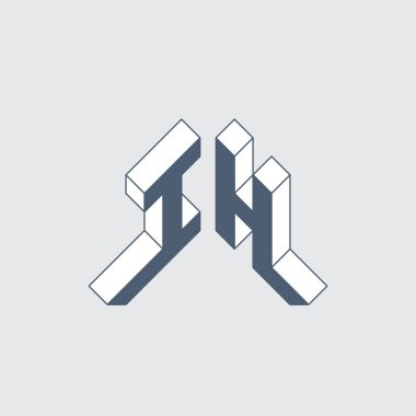 IH - 2 harfli kod. Ben ve H - Monogram veya logotype. Tasarım için Isometric 3d yazı tipi. Geleceğe ait üç boyutlu harfler