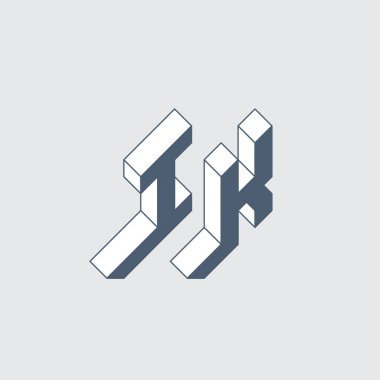 IK - 2 harfli kod. Ben ve K - Monogram veya logotype. Tasarım için Isometric 3d yazı tipi. Geleceğe ait üç boyutlu harfler