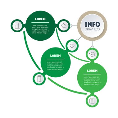 Yeşil teknoloji veya çevreci eğitim süreci hakkında 3 aşamalı bilgi. Satış boru hattının şablonu. Üç seçeneği olan iş sunumu