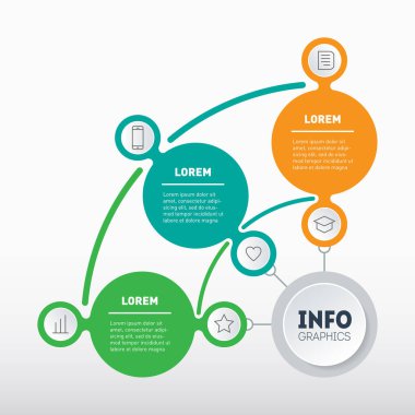 3 seçenekli iş sunumu konsepti. Teknoloji ya da eğitim sürecinin üç adımlı bilgileri. Şablon çizimi. Yıllık rapor