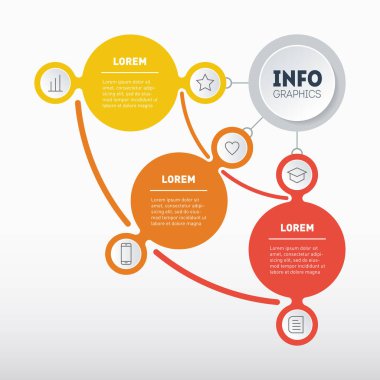 3 seçenekli iş sunumu konsepti. Teknoloji ya da eğitim sürecinin üç adımlı bilgileri. Şablon çizimi. Yıllık rapor