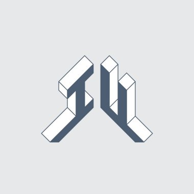 IU - 2 harfli kod. Ben ve U-Monogram veya logotype. Tasarım için Isometric 3d yazı tipi. Geleceğe ait üç boyutlu harfler