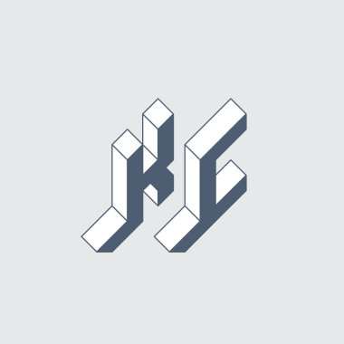  KC - 2 harfli kod. K ve C - Monogram veya logotype. Tasarım için Isometric 3d yazı tipi. Geleceğe ait üç boyutlu harfler
