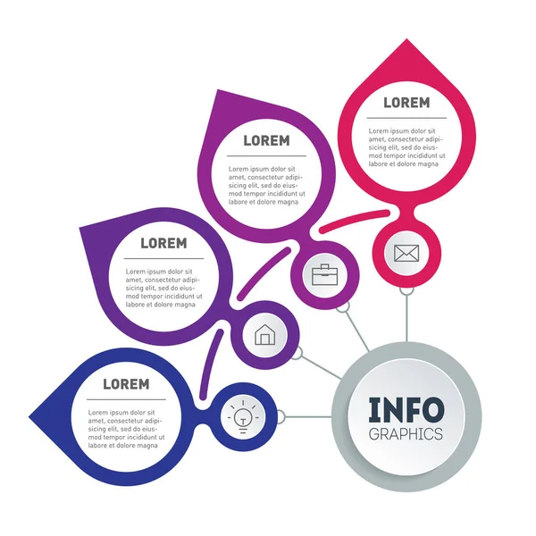 Dört adımlı iş sunumu ya da bilgi grafikleri konsepti. Satış hunisi. Çeyrek daire. 4 seçenekli teknoloji ya da eğitim süreci bilgileri. Bölümlendirilmiş Yıllık Rapor