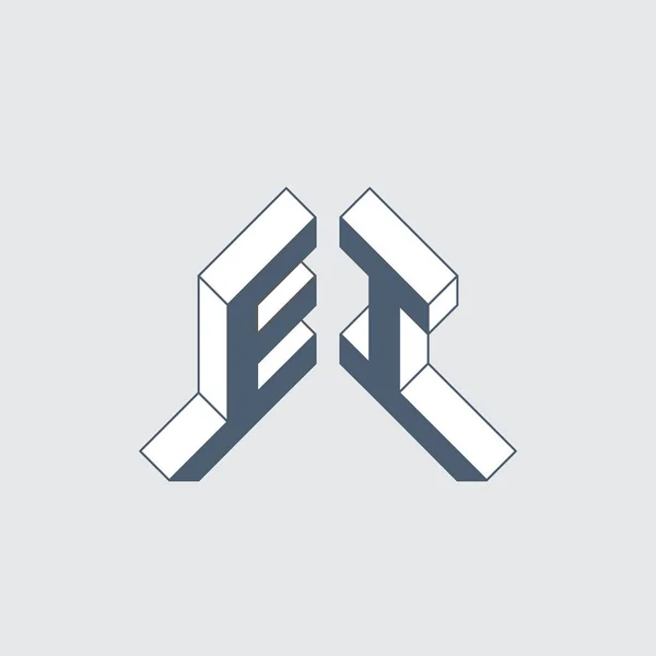 Tvåbokstavskod Och Monogram Eller Logotyp Isometrisk Teckensnitt För Design Futuristiska — Stock vektor
