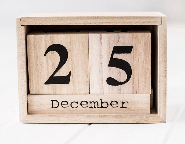 Fából készült naptár, amely azt mutatja, huszonötödik december — Stock Fotó
