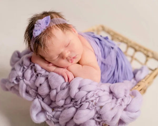 Sepet içinde uyuyan sevimli bebek — Stok fotoğraf