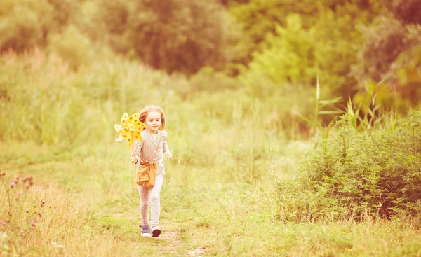 sevimli küçük kız yaz aylarında yürüyüş