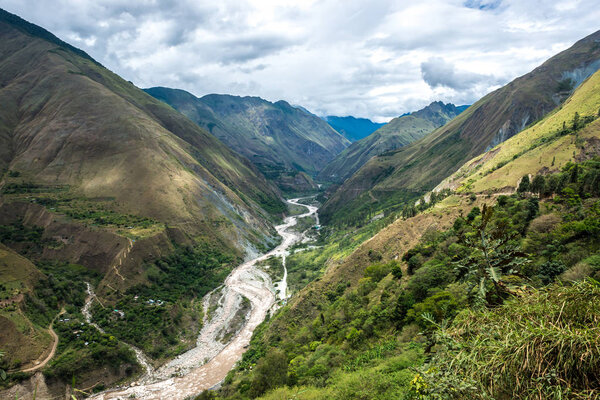 Aerial view of mountain path in Peru