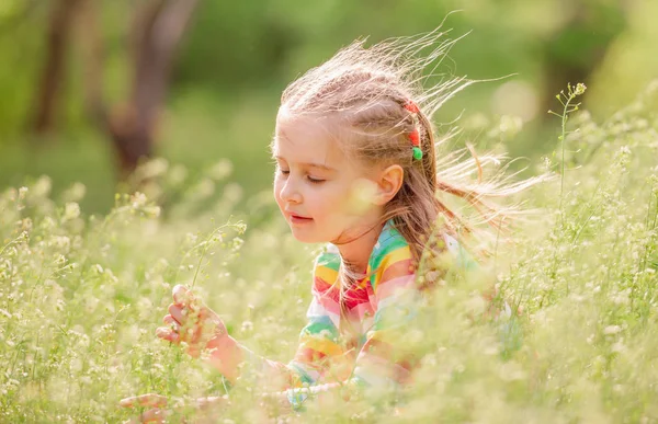 Kid på ängen — Stockfoto