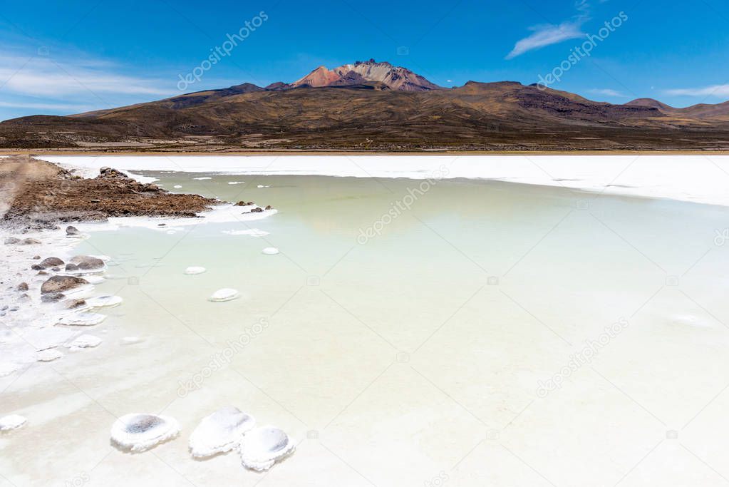 Salt lakes near volcano