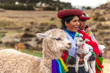 Peru - 11 Ekim 2018: İki yerli Perulu kadın