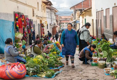 Peru - October 12, 2018: Local street market clipart