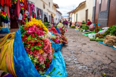 Street flower market in Peru clipart