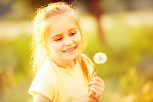 Cute little girl collecting flowers — Stock Photo, Image
