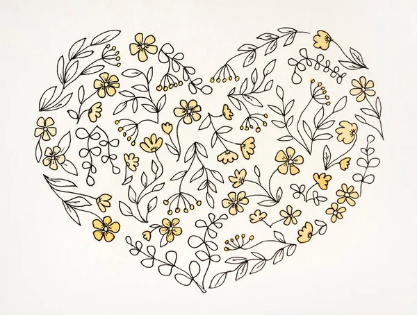 Karikatür tarzında çiçeklerden kalp çizimi — Stok fotoğraf