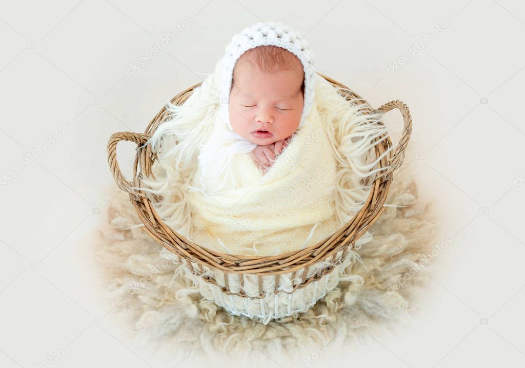 newborn baby sleeping in the basket