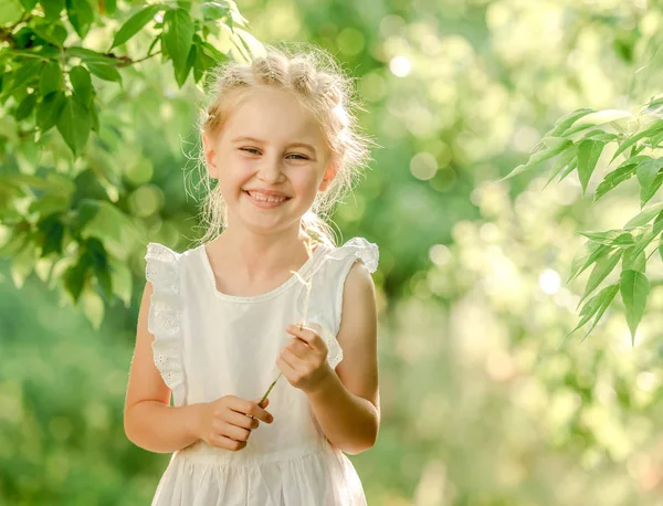 Маленькая девочка с прекрасными полевыми цветами — стоковое фото