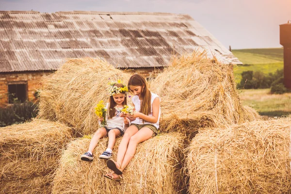 Dos chicas en un campo — Foto de Stock