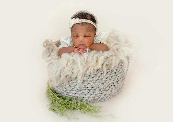 Menina bebê na cesta — Fotografia de Stock