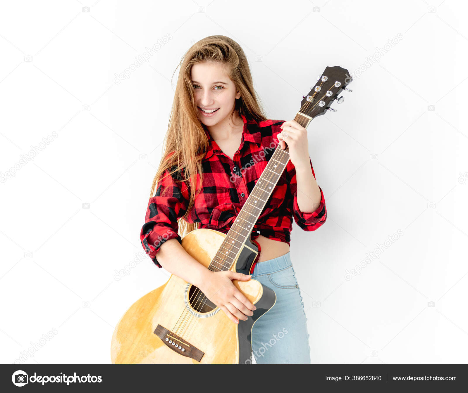 Premium Photo | Cute girl posing with guitar