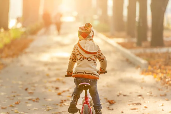 Back view of kid riding bicycle — Stock Photo, Image
