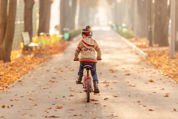 Rückansicht des Kindes beim Fahrradfahren — Stockfoto