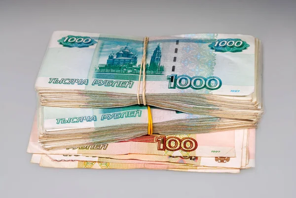 Bunch of russian rubles with one thousand and one hundred banknotes