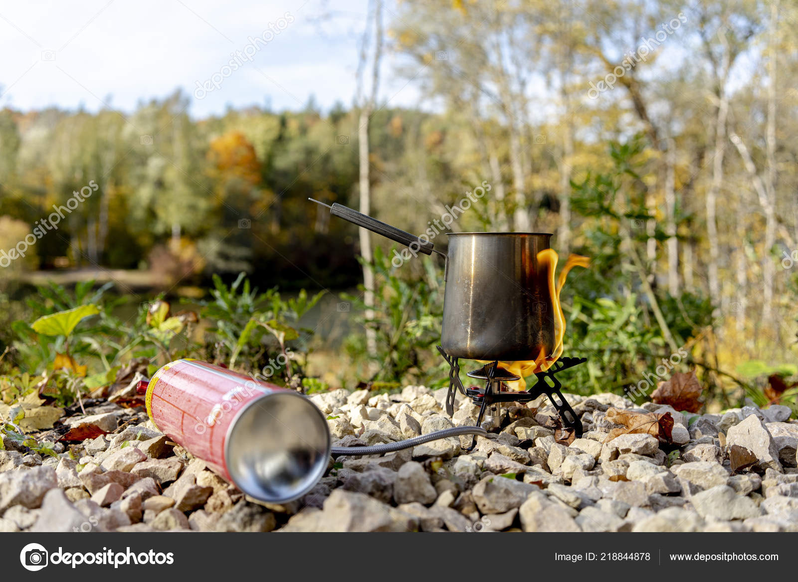 Portable Tourist Gas Stove With A Gray Kettle On A Background Of Nature In The Mountains Camping Kitchen And Tea Unsafe Gas Stpve Stock Photo Image By C Semyonov 218844878