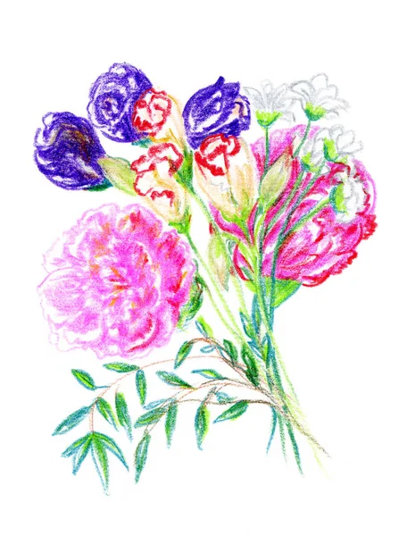 Красивий Яскравий Кольоровий Букет Квітів Намальований Вручну Білому Тлі — стокове фото