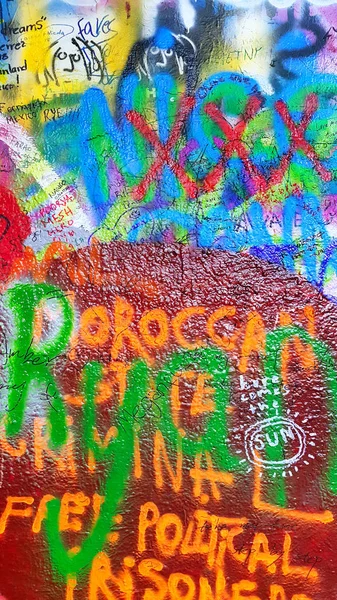 Praga República Checa Junio 2018 Detalle Pared John Lennon Con —  Fotos de Stock