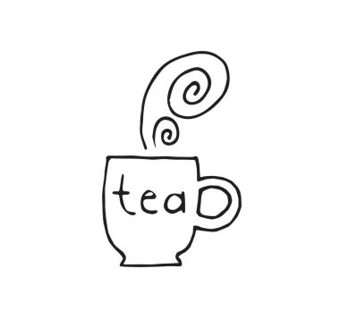 İllüstrasyon soyut anahat Kupası beyaz zemin üzerine sıcak çay ile