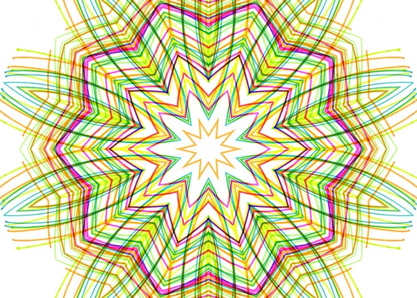 白い背景の上に明るい色の線から抽象的なカラフルな同心円パターン — ストック写真