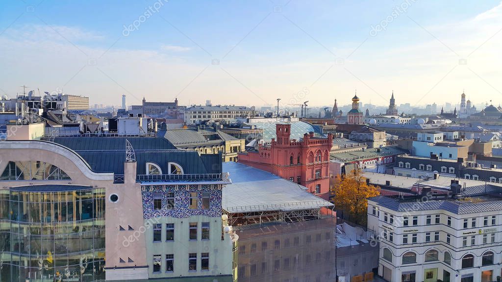 Aerial view of Moscow from the observation platform of the Central children's store on Lubyanka, Russia 