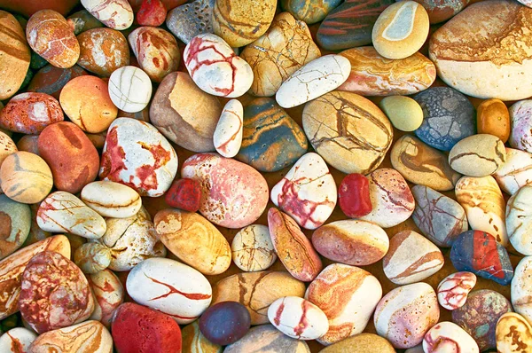 Conjunto Belas Pedras Coloridas Com Padrão Diferente Polido Pelo Mar — Fotografia de Stock