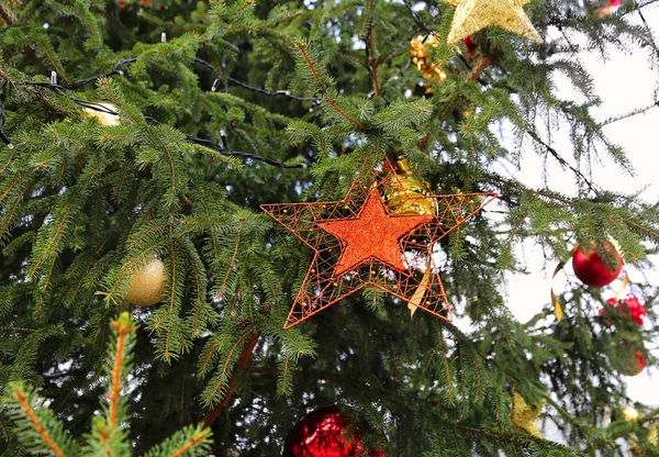 Prague Çek Cumhuriyeti Için Noel Ağacının Dalları Üzerinde Güzel Süslemeleri — Stok fotoğraf