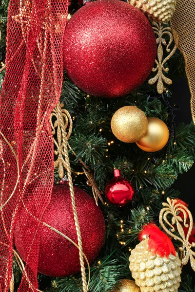Beautiful Christmas Decoration Balls Cone Toys Ribbons — Stock Photo, Image