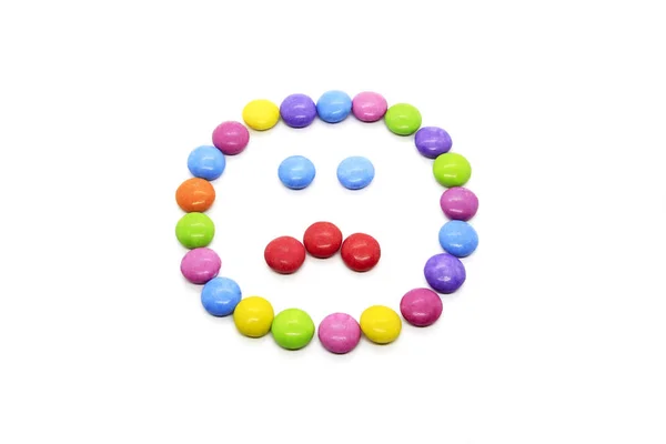 Face Expression Emotions Smiley Multicolored Chocolate Glazed Candies Isolated White — Stock Photo, Image