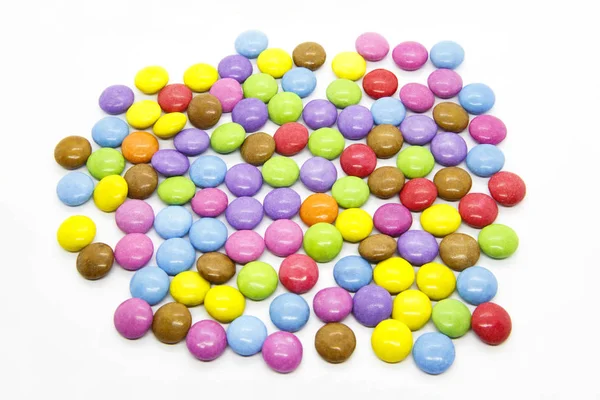 Bonbons Chocolat Glacés Multicolores Lumineux Isolés Sur Fond Blanc — Photo