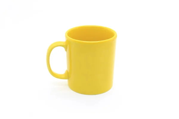 Яскраво Жовта Керамічна Чашка Ручкою Ізольована Білому Тлі — стокове фото