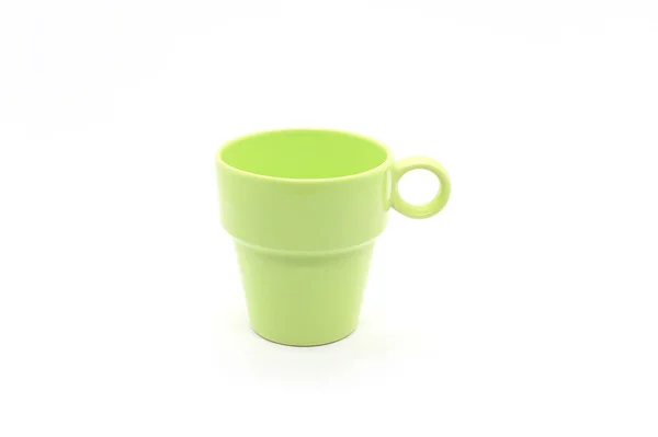 Hellgrüne Keramiktasse Mit Henkel Isoliert Auf Weißem Hintergrund — Stockfoto