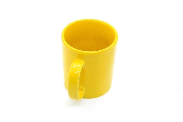 Copo Cerâmica Amarelo Brilhante Com Alça Isolada Fundo Branco — Fotografia de Stock