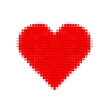Beyaz arka plan üzerinde kare desenli soyut parlak kırmızı kalp