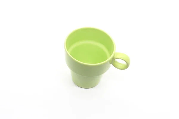 明亮的绿色陶瓷杯子与处理查出在白色背景 — 图库照片